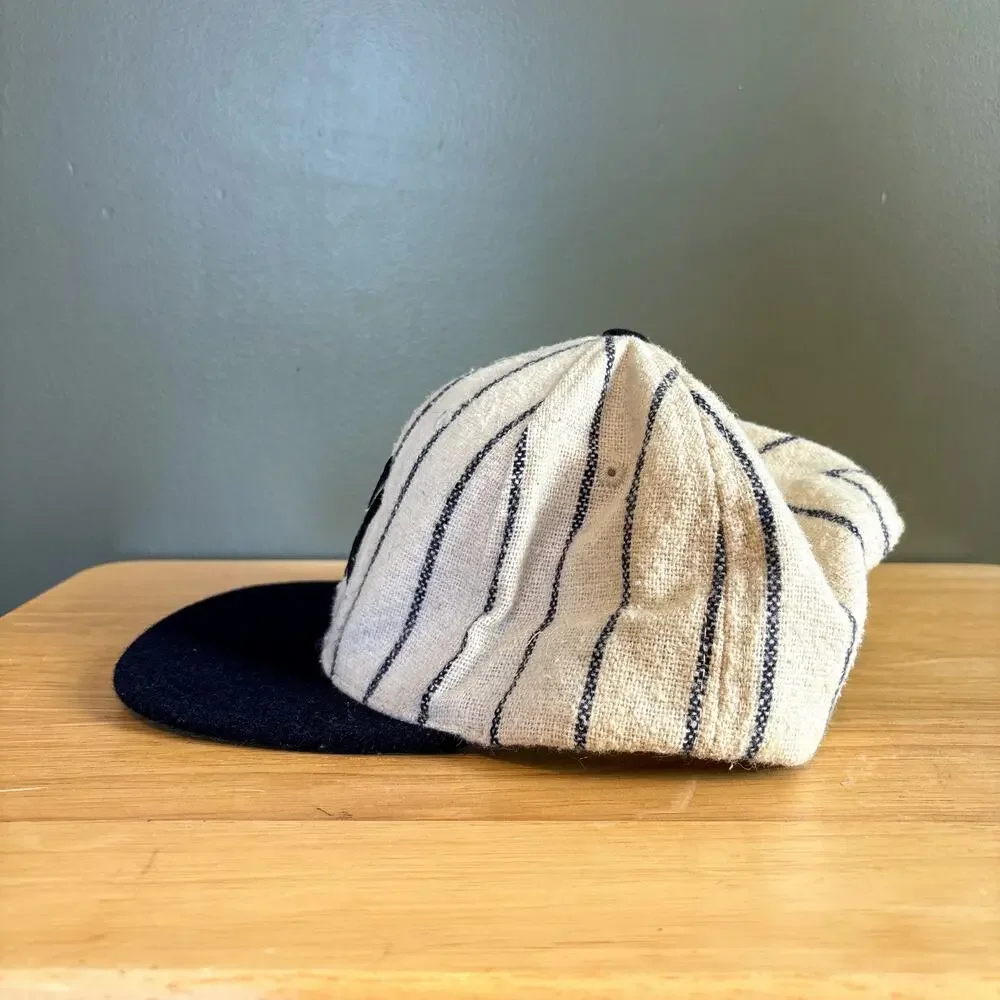 American Needle NY Yankees Cooperstown Wool Pinstripe Cream Navy Snapback Hat